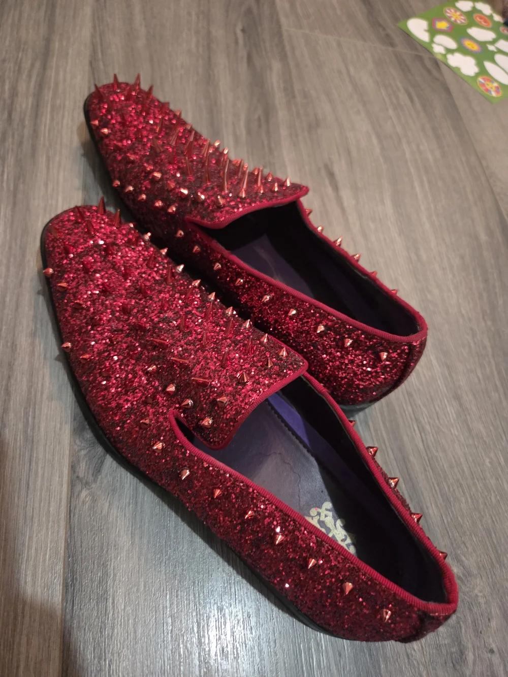 Men's Red Glitter Spike Loafers